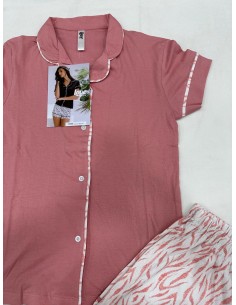 Pigiama donna aperto a manica corta in cotone LOVE AND BRA 2